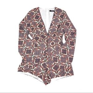 Missguided Printed Deep V-Neck Bell Sleeve Romper